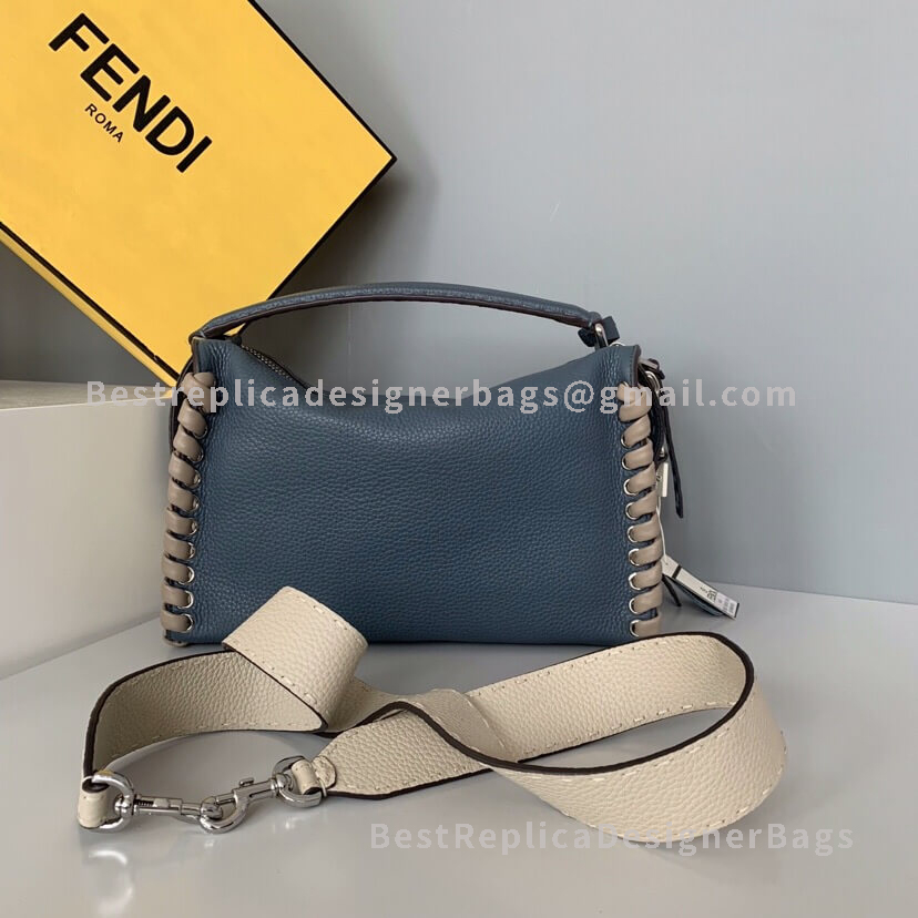 Fendi Mini Blue And Apricot Leather Boston Bag 9763